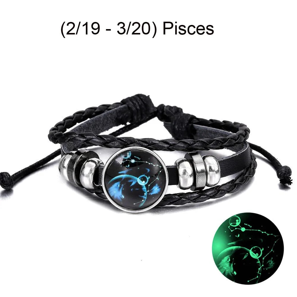 12 Zodiac Signs Leather Bracelet