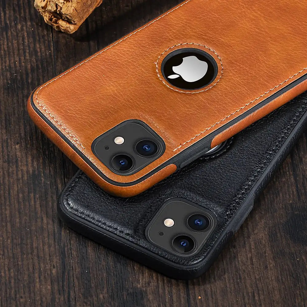 Solid Color Vegan Leather Phone Case For iPhone