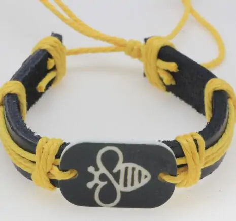 Leather bracelet with Stone Bee