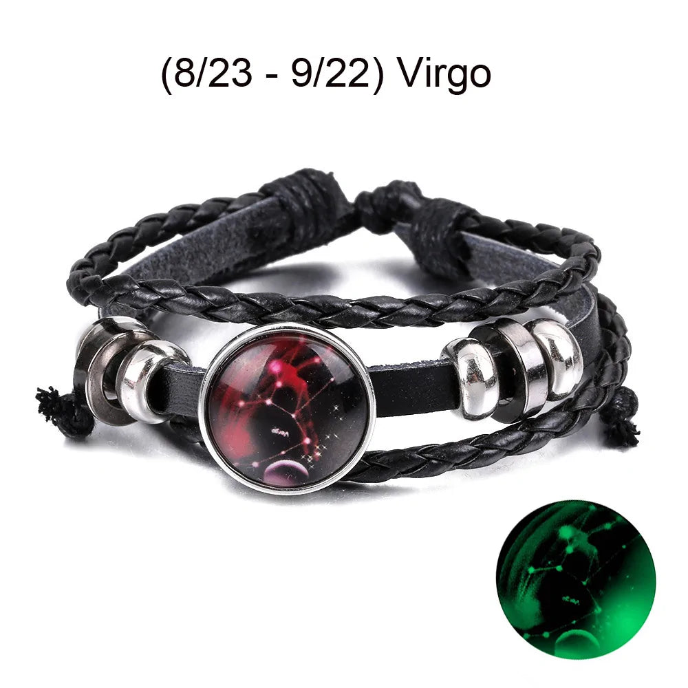 12 Zodiac Signs Leather Bracelet