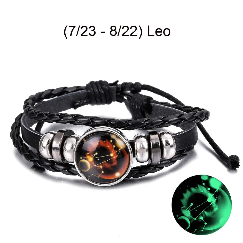 12 Zodiac Signs Leather Bracelet