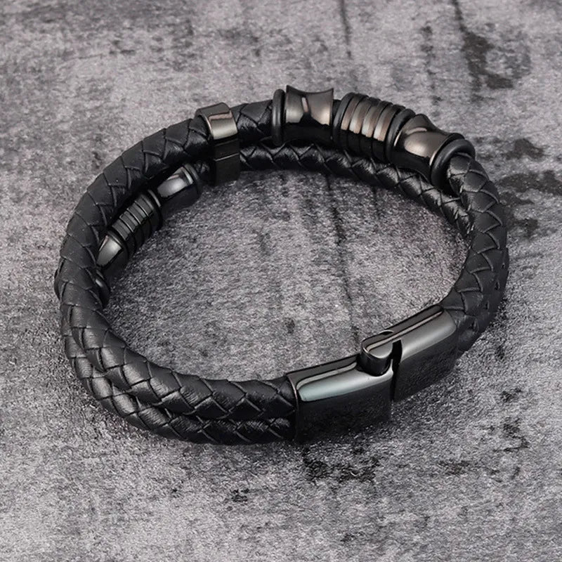 Stainless Steel Leather Braided Bracelet