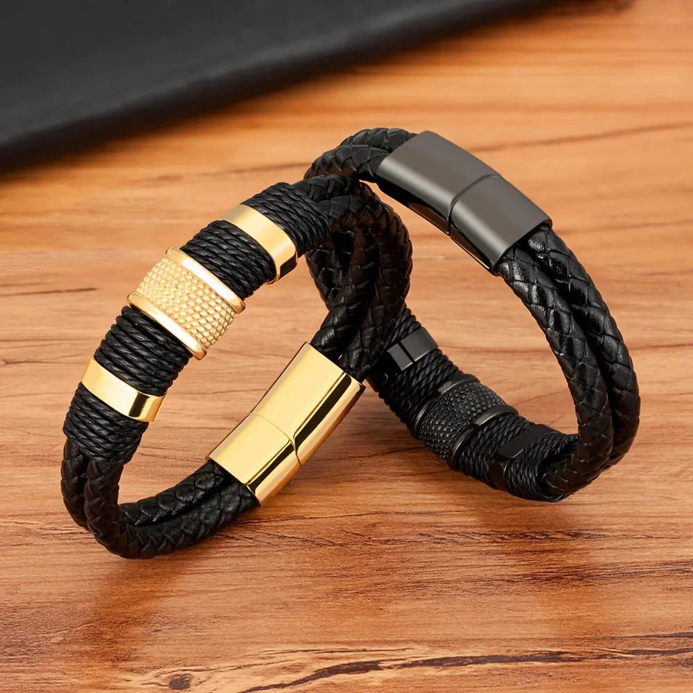 Stainless Steel Men's Leather Bracelet