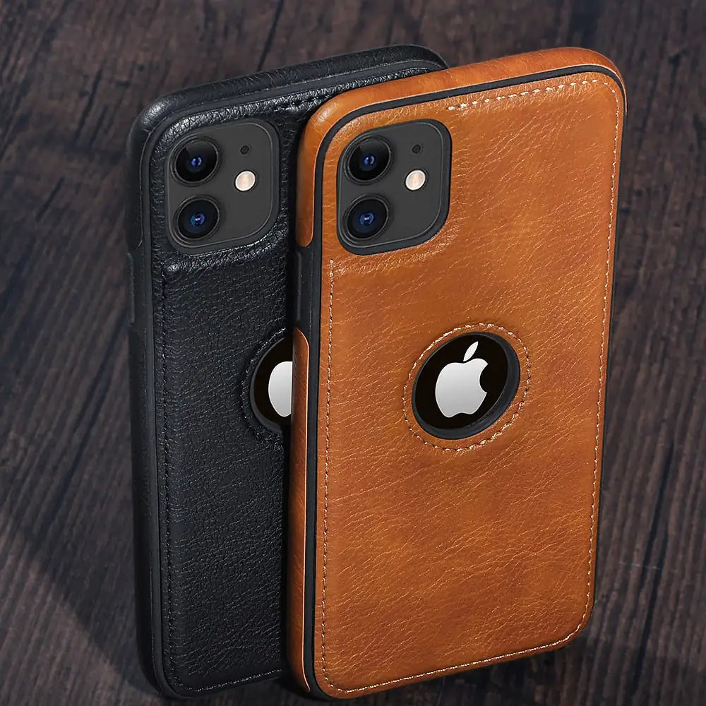 Solid Color Vegan Leather Phone Case For iPhone