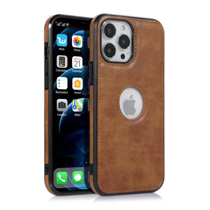 Solid Color Vegan Leather Phone Case For iPhone