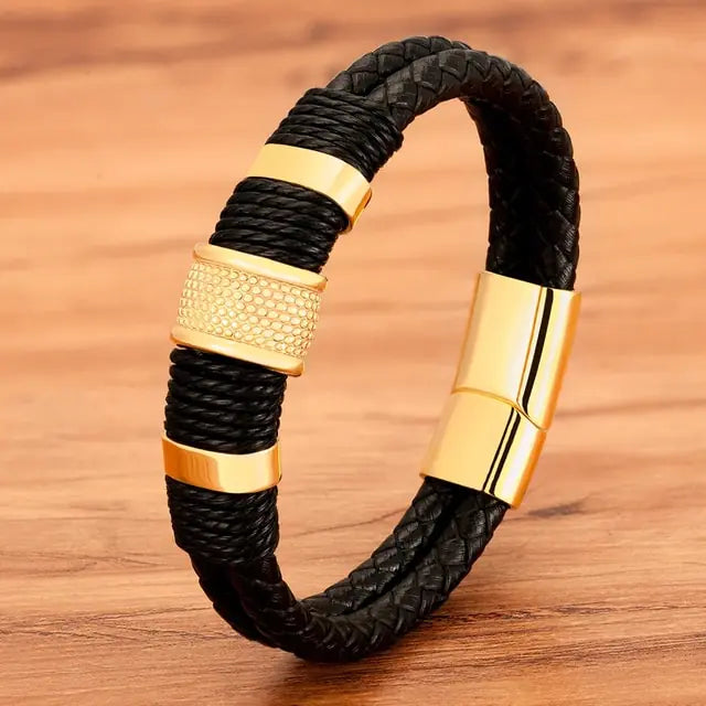 Stainless Steel Men's Leather Bracelet