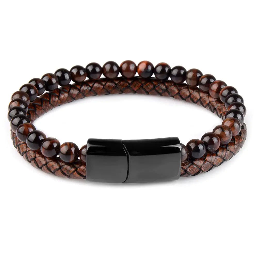 Natural Stone Leather Bracelet