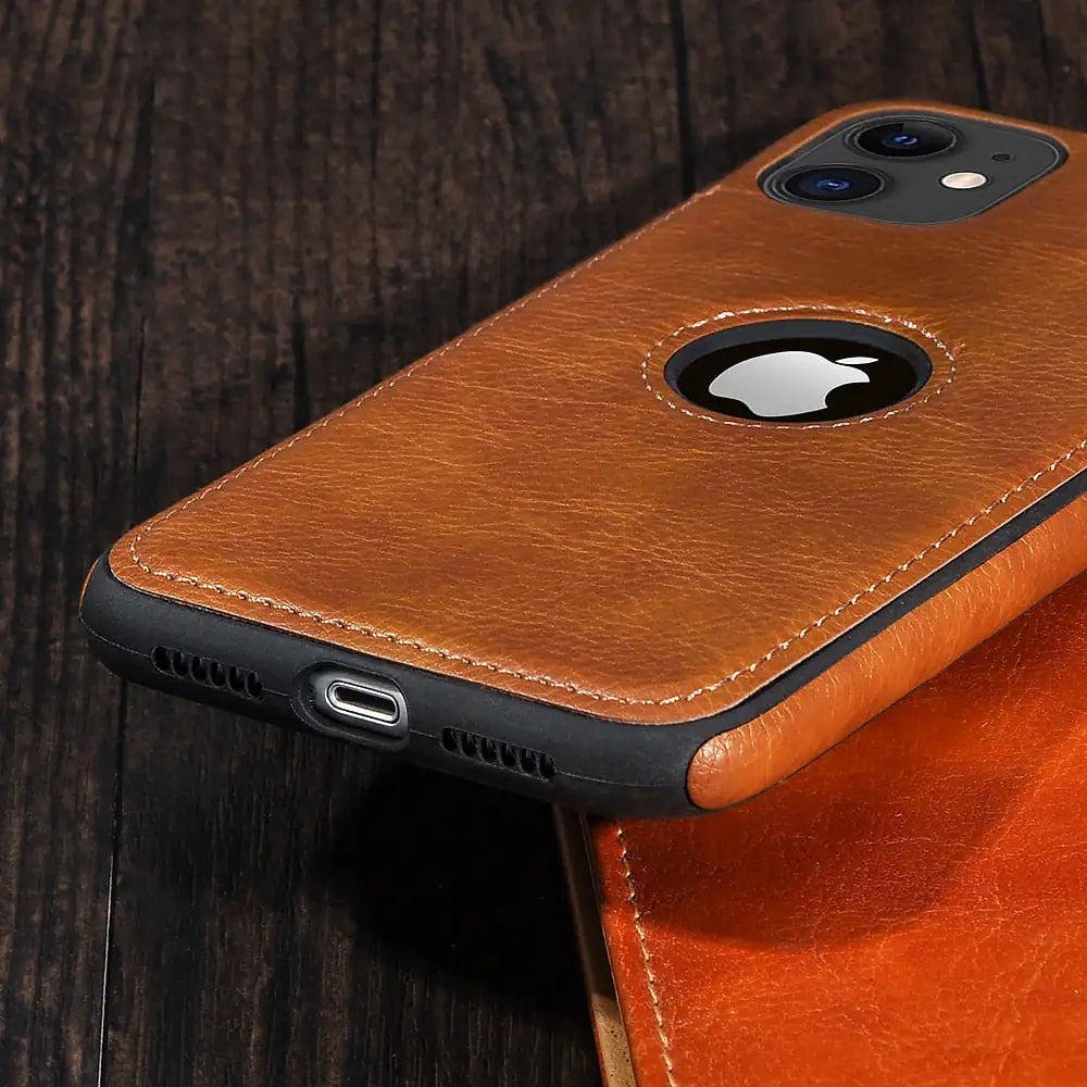 Solid Color Vegan Leather Phone Case For iPhone