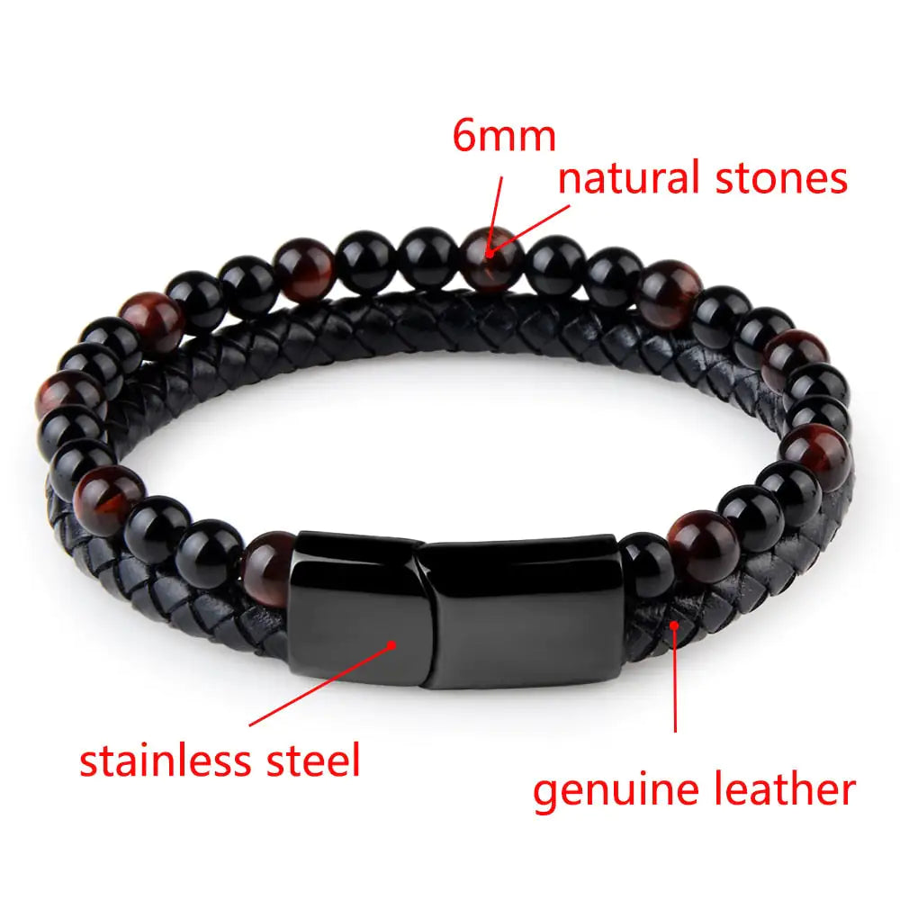 Natural Stone Leather Bracelet