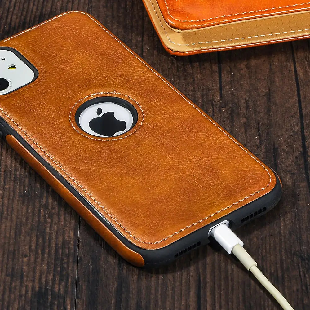 Solid Color Vegan Leather Phone Case For iPhone