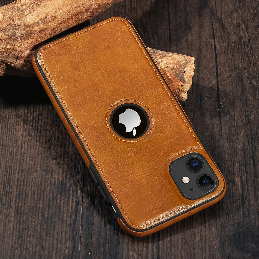 Solid Color Vegan Leather Phone Case For iPhone