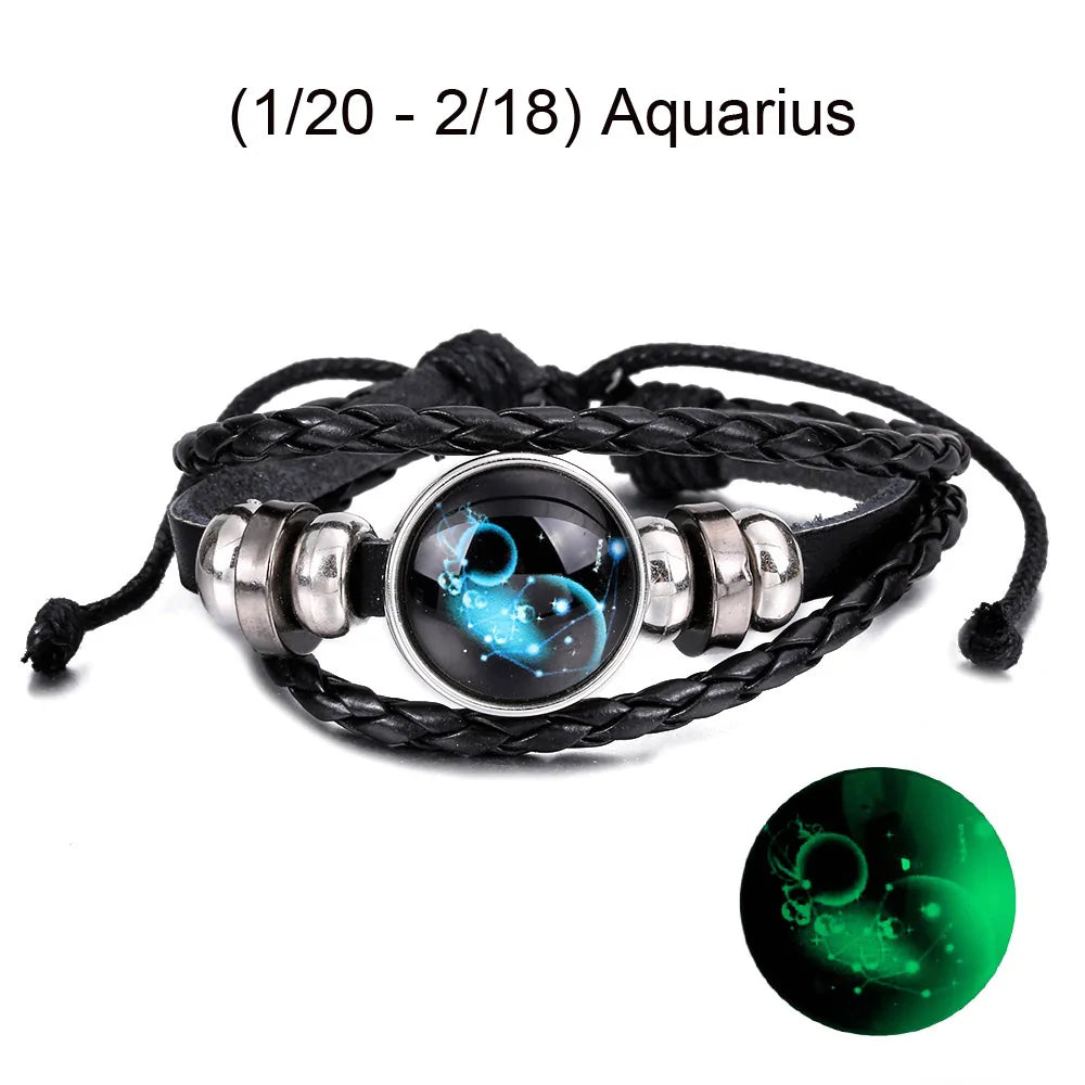 12 Zodiac Signs Leather Bracelet