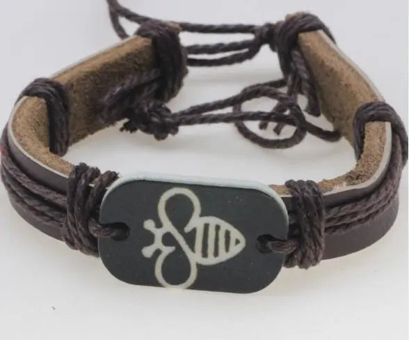 Leather bracelet with Stone Bee